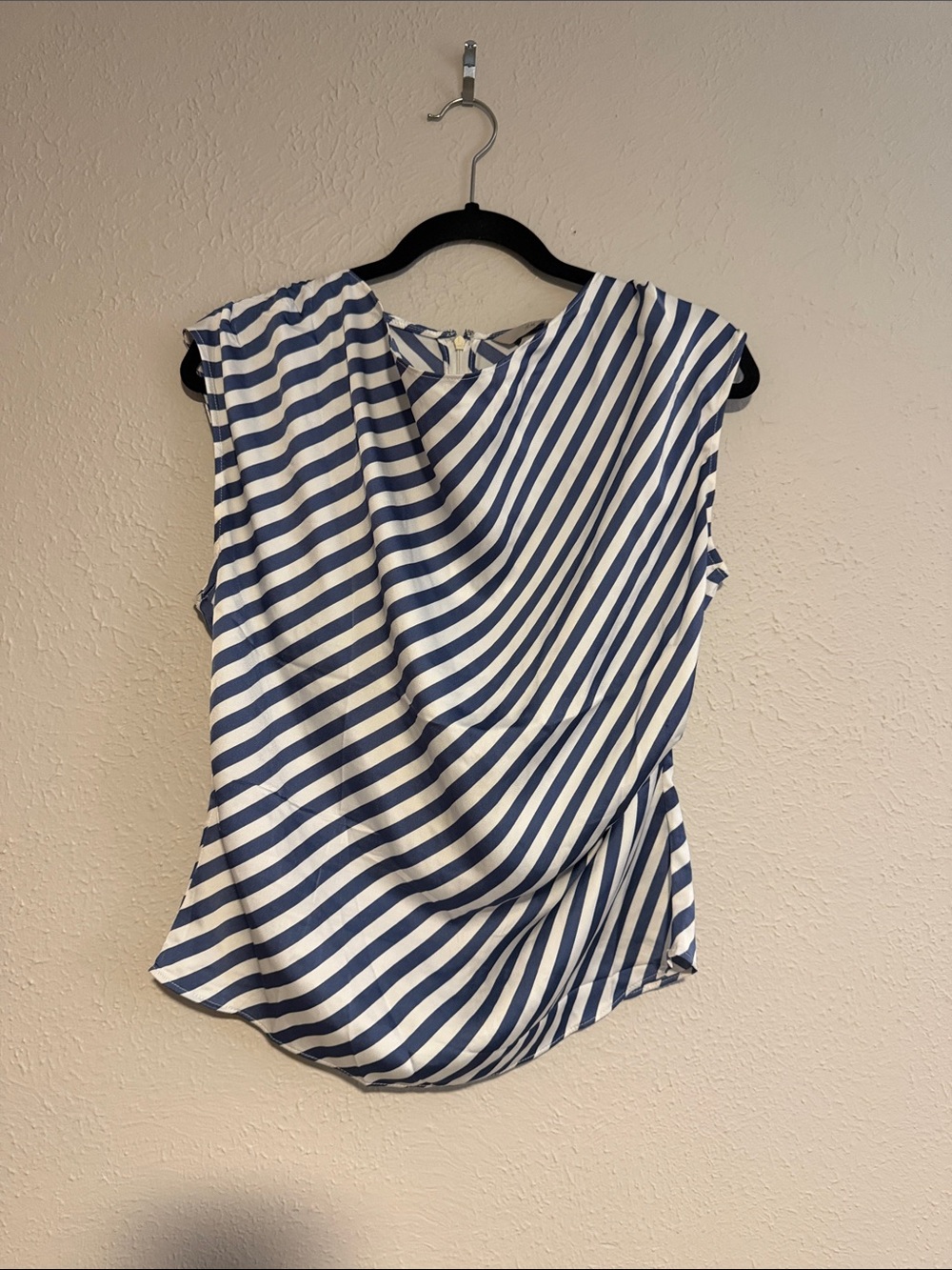 Sleeveless Striped boatneck Draped Top